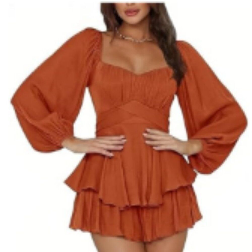 Women Boho Romper Off Shoulder Ruffle Chiffon Shorts size XL